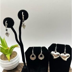 Hearts ❤️ Puffy Dangling Hearts 3 pairs Earrings Angel Heart wings Valentines